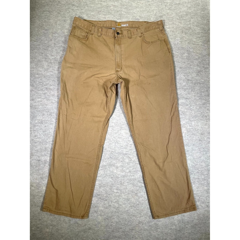 Carhartt Relaxed Fit Work Pants Mens 44x32 Brown Logo Straight Leg Everyday Wear